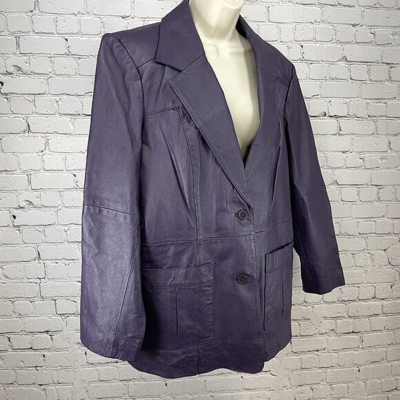 NWD Newport News Purple Leather Coat 2 Button Collar Lined Pockets Plus Size 16W - Picture 12 of 16